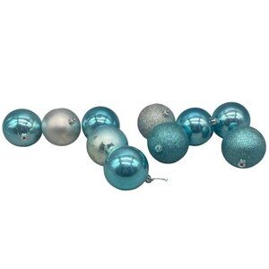 Christmas set of 8 bulb ornament blue shine sparkle 2" round plastic READ